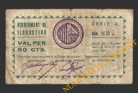 LLAGOSTERA (Girona), 50 centims, 21 de juliol del 1937  