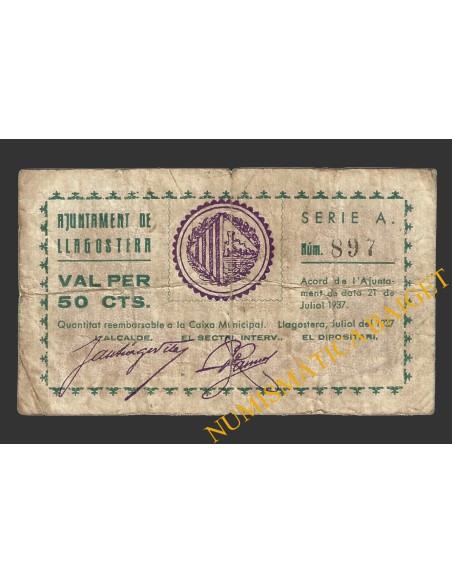 LLAGOSTERA (Girona), 50 centims, 21 de juliol del 1937  