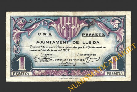 LLEIDA, 1 pesseta, 30 de juny del 1937