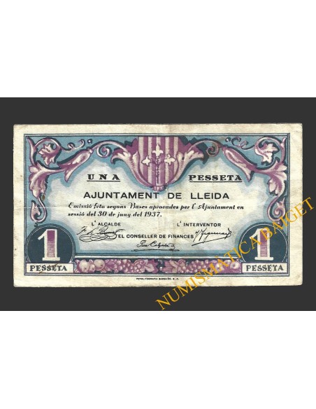 LLEIDA, 1 pesseta, 30 de juny del 1937