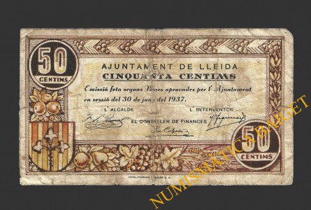 LLEIDA, 50 centims, 30 de juny del 1937