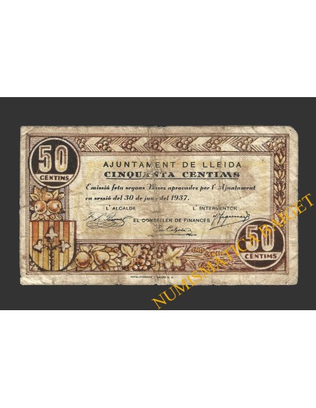 LLEIDA, 50 centims, 30 de juny del 1937