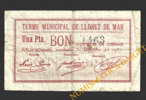 LLORET DE MAR (Girona), 1 pesseta, 30 d'abril del 1937