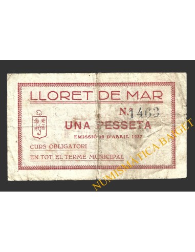 LLORET DE MAR (Girona), 1 pesseta, 30 d'abril del 1937