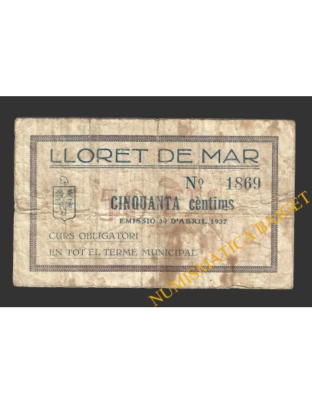 LLORET DE MAR (Girona), 50 centims, 30 d'abril del 1937