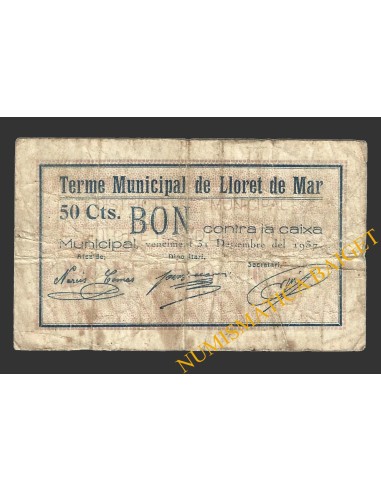 LLORET DE MAR (Girona), 50 centims, 30 d'abril del 1937