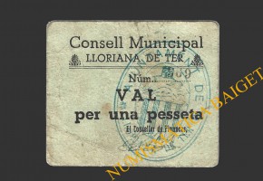 LLORIANA DE TER (Barcelona), 1 pesseta, 3 de maig del 1937
