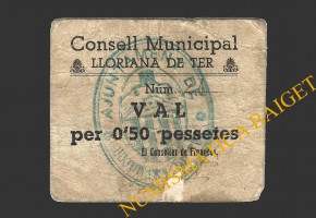 LLORIANA DE TER (Barcelona), 0'50 pessetes, 3 de maig del 1937