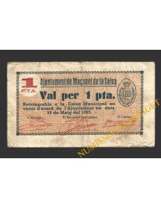 MAÇANET DE LA SELVA (Girona), 1 pesseta, 19 de maig del 1937