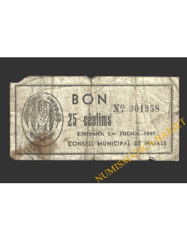 MAIALS (Lleida), 25 centims, 1 de juliol del 1937
