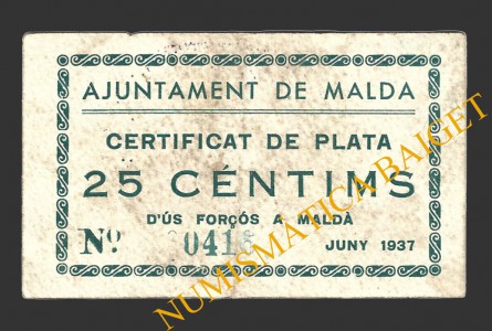 MALDA (Lleida), 25 centims, juny del 1937