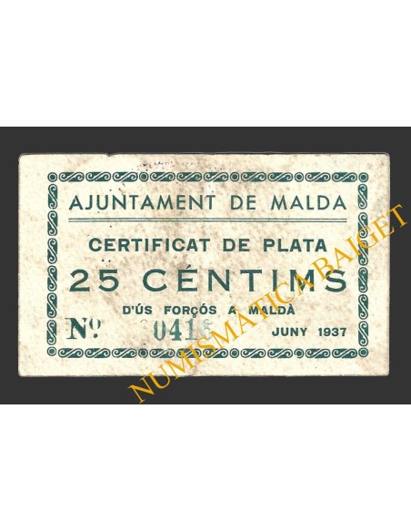 MALDA (Lleida), 25 centims, juny del 1937