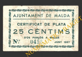 MALDA (Lleida), 25 centims, juny del 1937