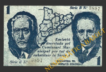 MALGRAT (Barcelona), 1 pesseta, 25 de maig del 1937 (2ª emissió)