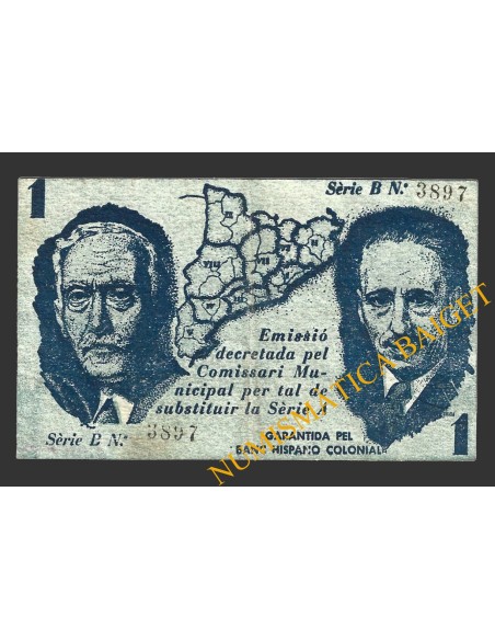 MALGRAT (Barcelona), 1 pesseta, 25 de maig del 1937 (2ª emissió)