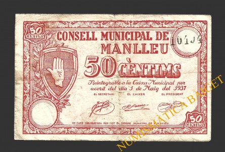 MANLLEU (Barcelona), 50 centims, 1 de maig del 1937