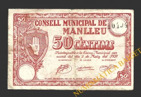 MANLLEU (Barcelona), 50 centims, 1 de maig del 1937