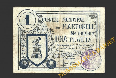 MARTORELL (Barcelona), 1 pesseta, 7 de maig del 1937