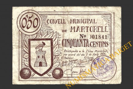 MARTORELL (Barcelona), 50 centims, 7 de maig del 1937