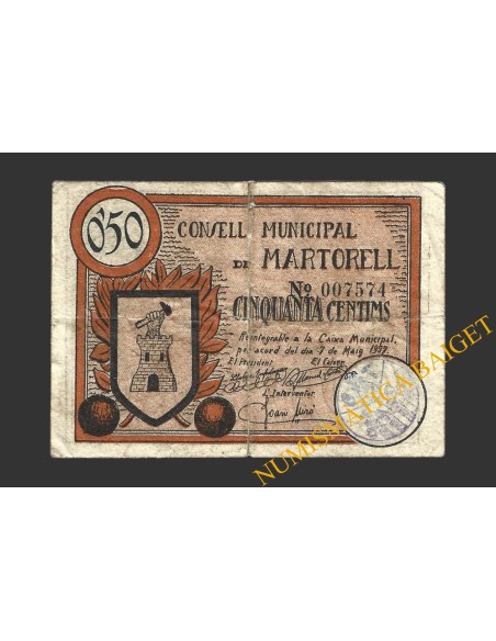 MARTORELL (Barcelona), 50 centims, 7 de maig del 1937 (2ª emissió)