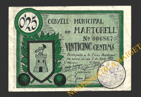 MARTORELL (Barcelona), 25 centims, 7 de maig del 1937 (2ª emissió)