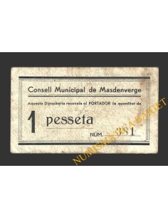 MASDENVERGE (Tarragona), 1 pesseta, 1937 