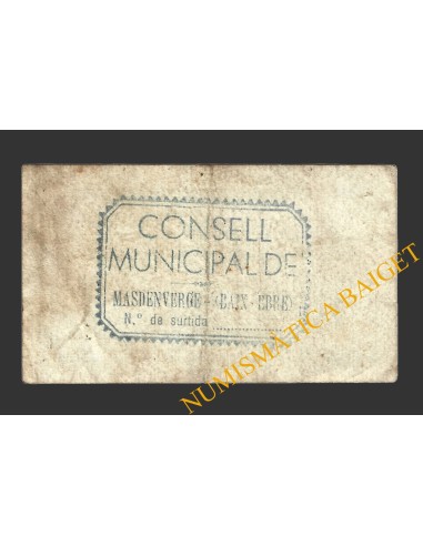 MASDENVERGE (Tarragona), 1 pesseta, 1937 