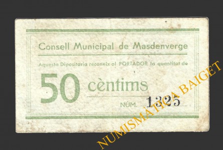 MASDENVERGE (Tarragona), 50 centims, 1937 