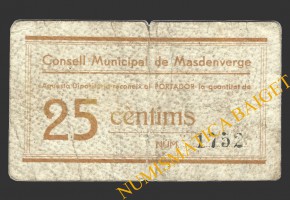 MASDENVERGE (Tarragona), 25 centims, 1937 