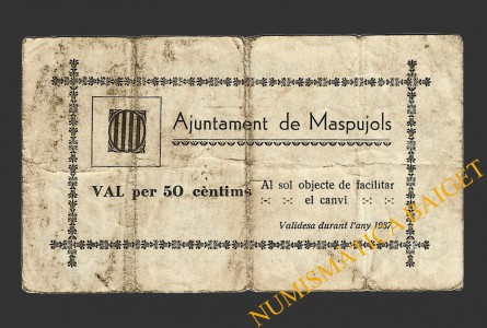 MASPUJOLS (Tarragona), 50 centims, 1937 