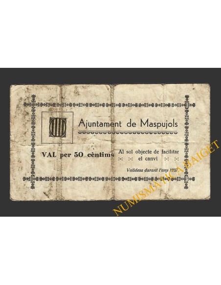 MASPUJOLS (Tarragona), 50 centims, 1937 