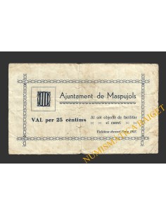 MASPUJOLS (Tarragona), 25 centims, 1937 