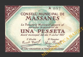 MASSANES (Girona), 1 pesseta, 11 de juliol del 1937 