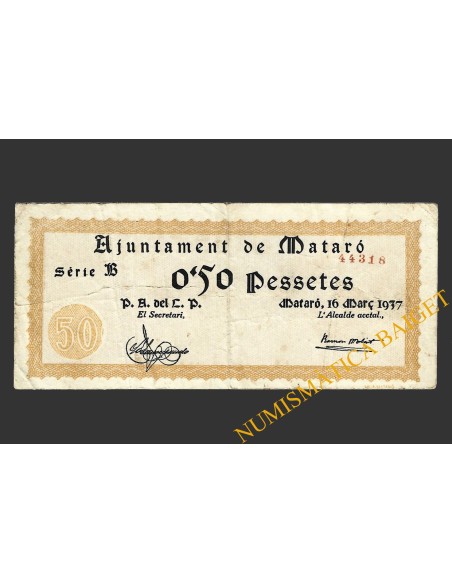 MATARO (Barcelona), 0'50 pessetes, 16 de març del 1937 