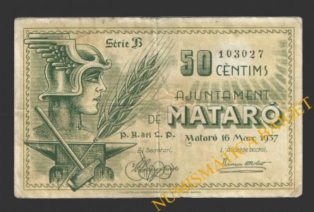 MATARO (Barcelona), 50 centims, 16 de març del 1937 (2ª emissió)