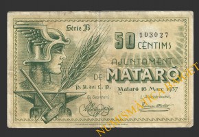 MATARO (Barcelona), 50 centims, 16 de març del 1937 (2ª emissió)