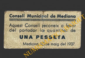 MEDIONA (Barcelona), 1 pesseta, 15 de maig del 1937 
