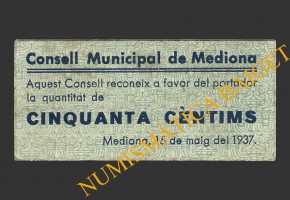 MEDIONA (Barcelona), 50 centims, 15 de maig del 1937 