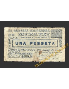 MIRAVET (Tarragona), 1 pesseta, 24 de juny del 1937 
