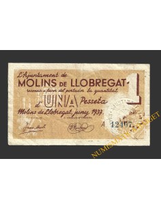 MOLINS DE LLOBREGAT (Barcelona),1 pesseta, juny del 1937 