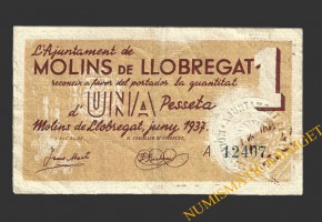 MOLINS DE LLOBREGAT (Barcelona),1 pesseta, juny del 1937 