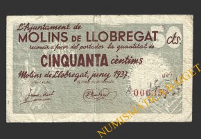 MOLINS DE LLOBREGAT (Barcelona),50 centims, juny del 1937 