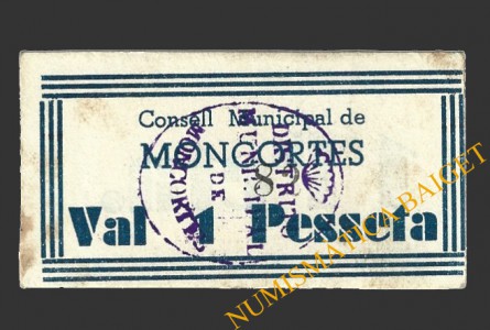 MONCORTES (Lleida), 1 pesseta, 1937 