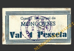 MONCORTES (Lleida), 1 pesseta, 1937 