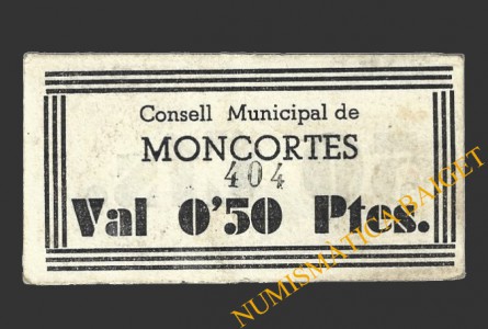 MONCORTES (Lleida), 0'50 pessetes, 1937 