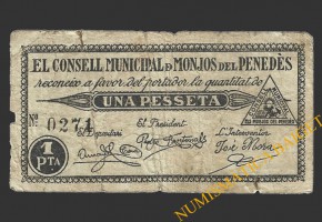 MONJOS DEL PENEDES (Barcelona), 1 pesseta, 1937 