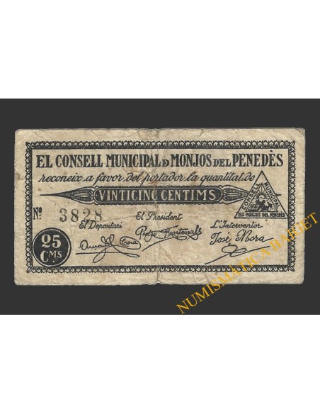 MONJOS DEL PENEDES (Barcelona), 25 centims, 1937 