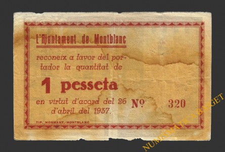 MONTBLANC (Tarragona), 1 pesseta, 26 d'abril del 1937 