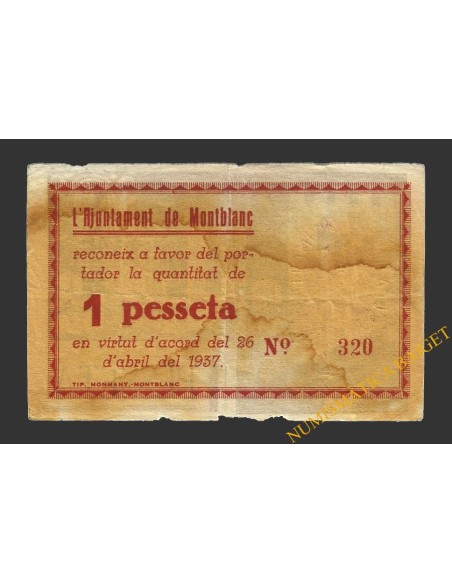 MONTBLANC (Tarragona), 1 pesseta, 26 d'abril del 1937 