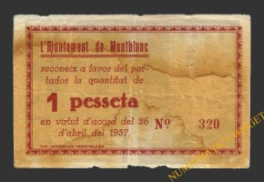 MONTBLANC (Tarragona), 1 pesseta, 26 d'abril del 1937 